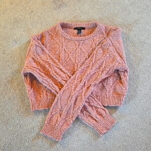Forever 21 Pink Cable Knit Crew Neck Sweater
